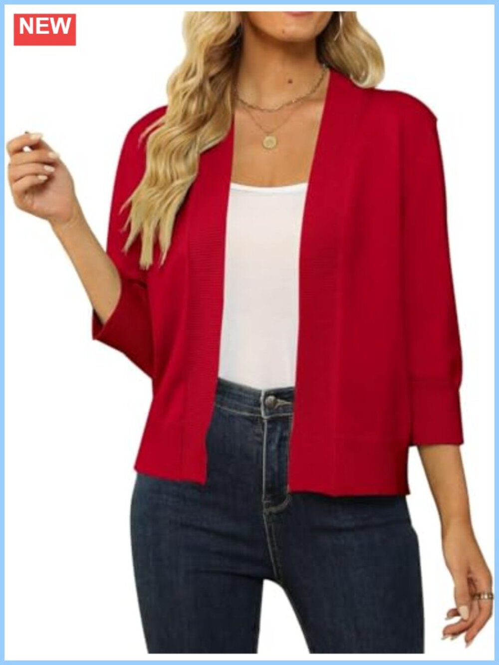 Women's 3/4 Sleeve Cropped Cardigan Lightweight Knit Shrug Sweater
